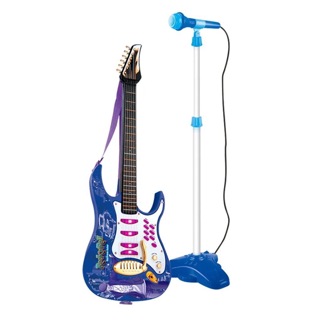 Children's Electric Karaoke Microphone Multi-functional Guitar Singing Song Musical Instrument Set with Light Toys for Kids Gift
