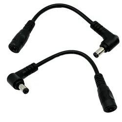 2pcs CCTV DC Power Plug 5.5mm x 2.5mm Male Right Angle To 5.5mm x 2.1mm Female Adapter Extension Adapter Cable Cord LED Strip