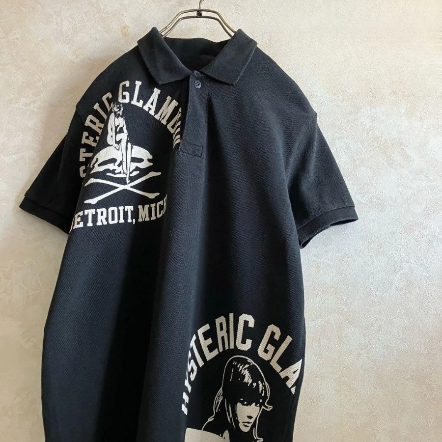 Hysteric Glamour „HYS GIRL“ Mehrfarbig Bedrucktes Poloshirt Schwarz Oversized Sommer Neu Damen Vintage Atmungsaktives T-Shirt Streetwear – Detail 3