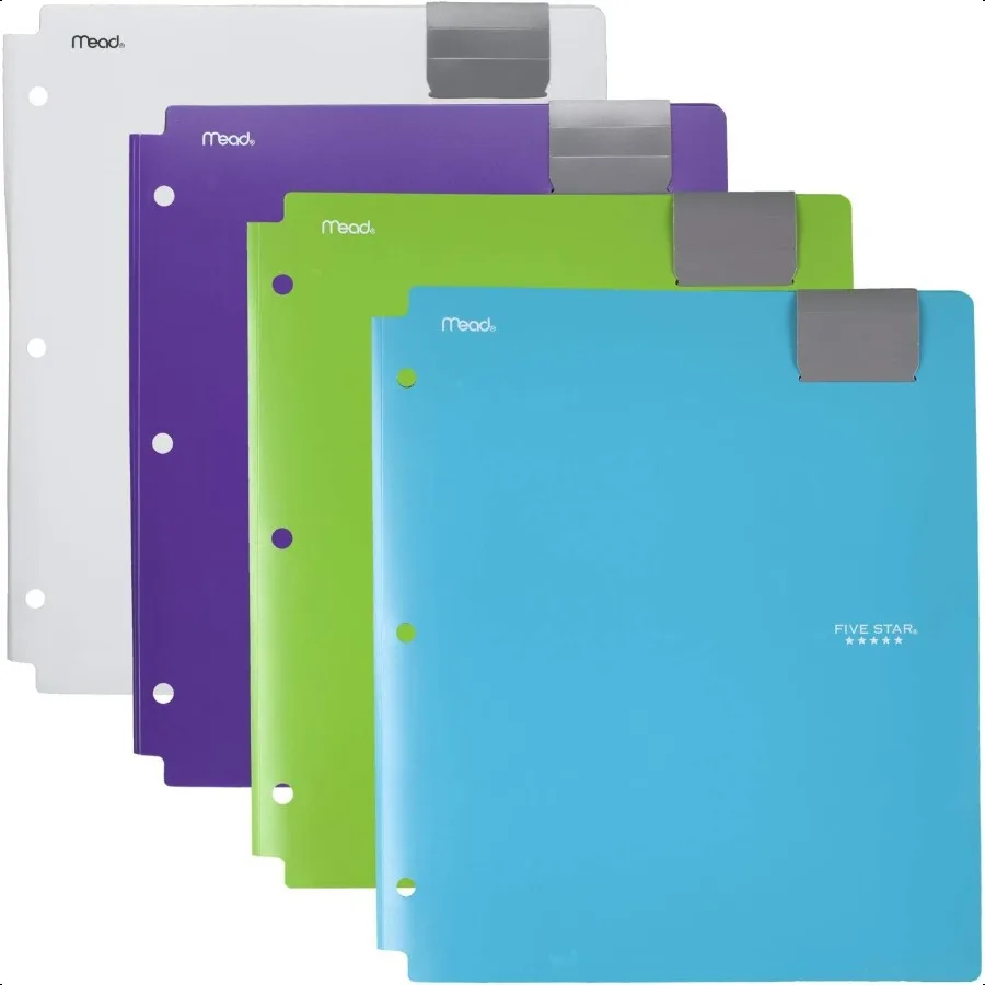 

4Pocket Folders Folders with Pockets Fits 3 Ring Binder Plastic Teal White Purple Lime 4 Pack 73274