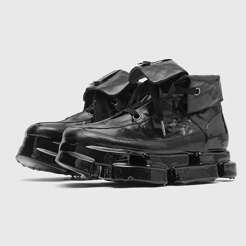 

Original Design Customized Real Picture Men Catwalk Platform Alien Heel Dispensing Real Leather Boots