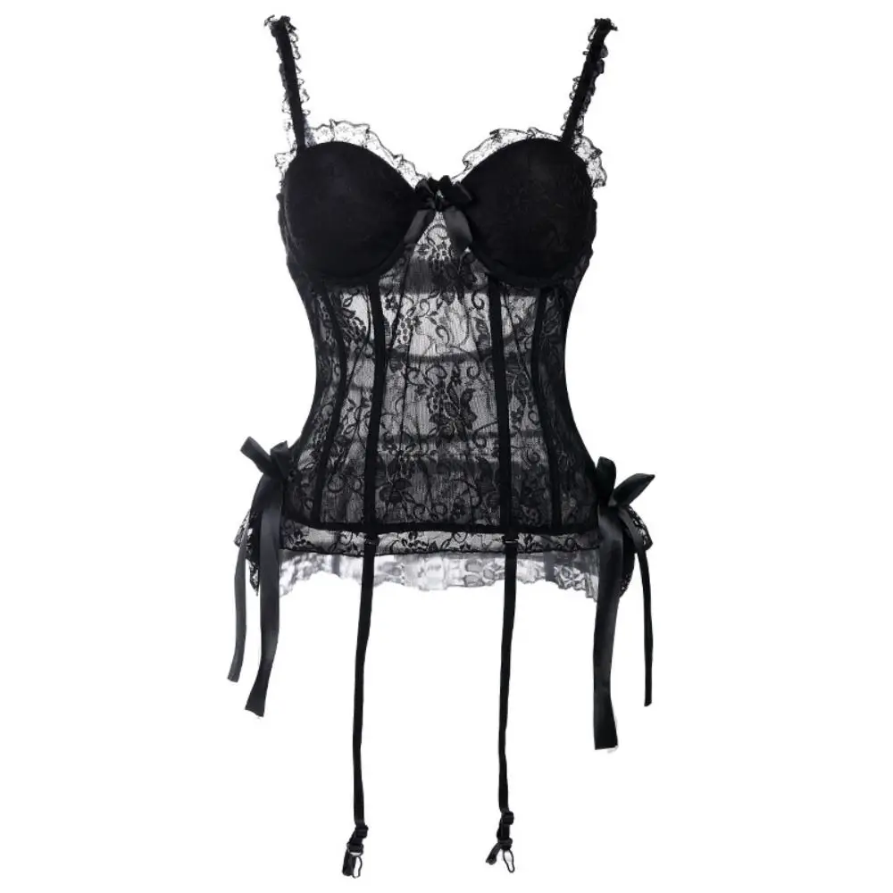 매운 소녀 스타일 보우 레이스 잠옷 메쉬 투명 여성 란제리 Nightwear 민소매 레이스 슬링 Nightdress Ladies