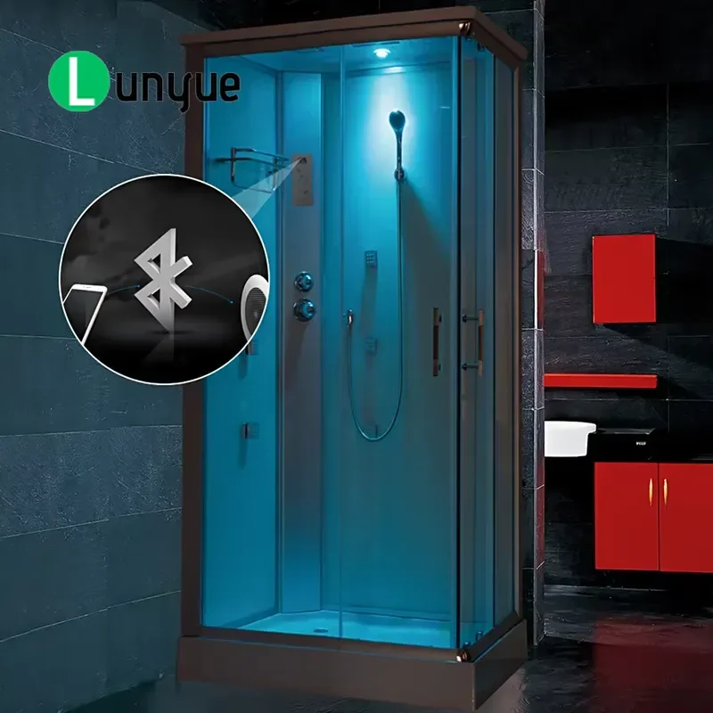Hydromassage Steam Shower Room Spa Cabin with Top and Back Floor Lamp Bathroom Enclosure Chinese