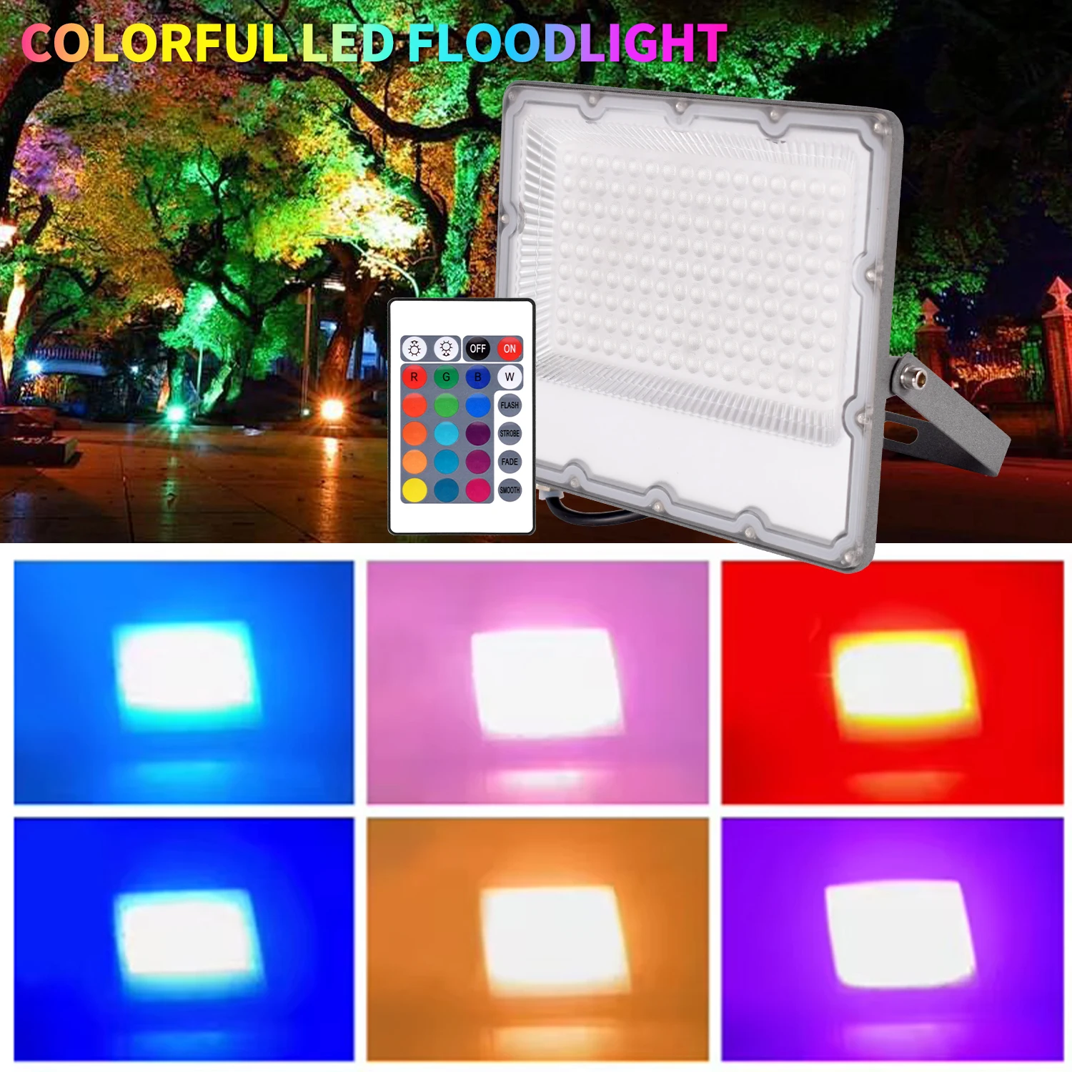 RGB LED Floodlight Reflector Outdoor Lighting LED Flood Light Portable Work Light Waterproof Floodlight Colorful light