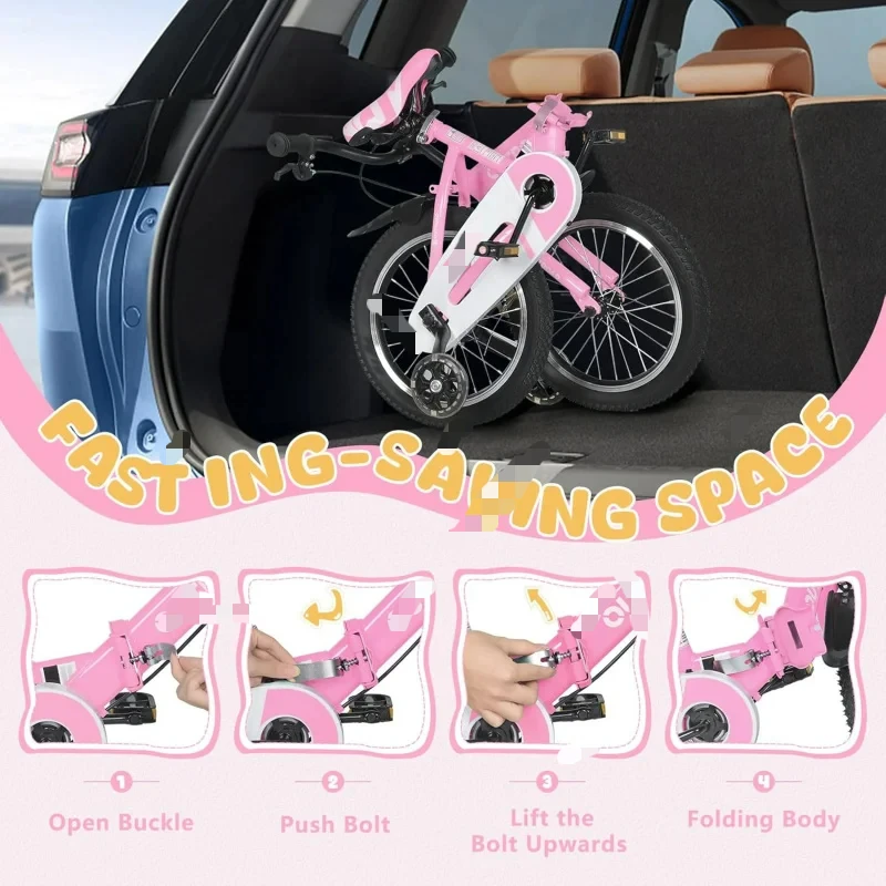 14/16/18 Inch Folding Kids Training Wheels,Gifts Boy;Girl Age 3-9 yrs,Toddler Bike with Dual Brakes for Beginners,