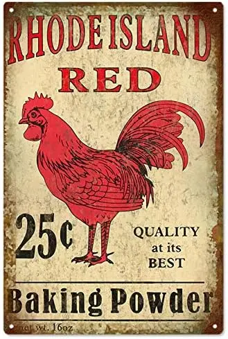 Letrero Metálico Vintage de Polvo para Hornear Rhode Island Red Rooster Country para Decoración de Pared en Hogar, Bar, Pub, Cocina, Garaje, Restaurante