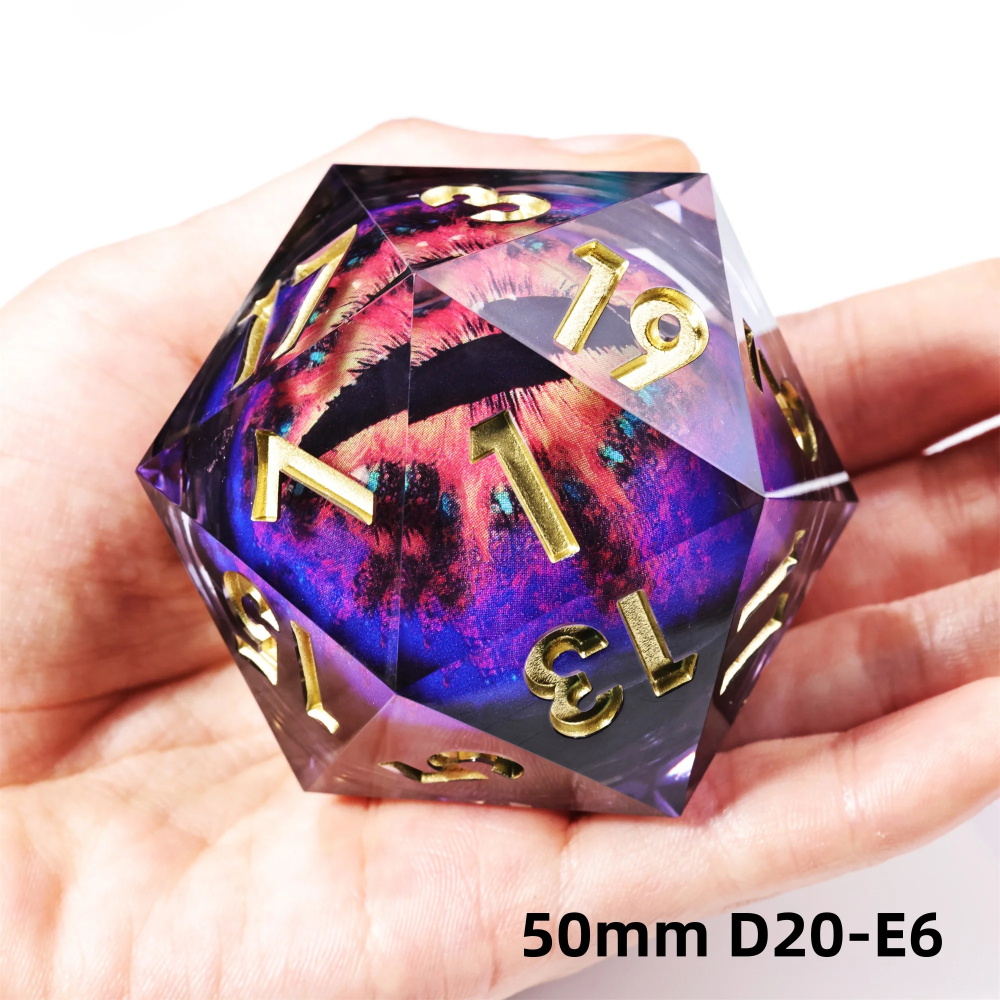    MINI PLANET DND Kostka D20 z Oczami Smoka i Płynnym Rdzeniem, Ręcznie Robiona z Żywicy, Duża Kostka D20 do Gier RPG, Akcesoria, Prezent dla Fanów Dungeons and Dragons