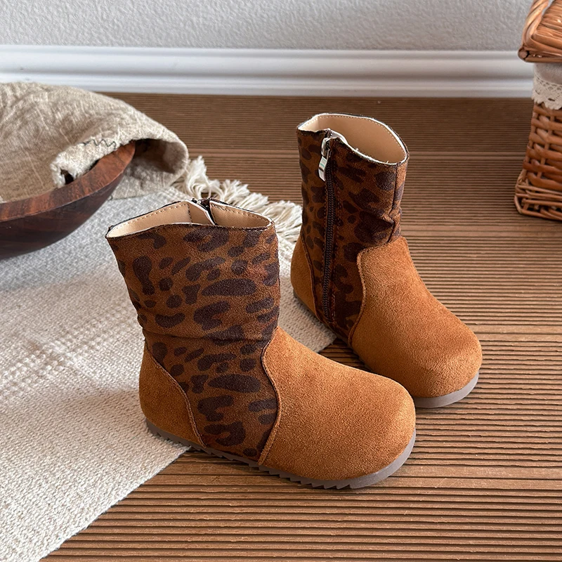 Autumn Winter Baby Girls Snow Boots Outdoor Children Shoes Anti-slip Soft Sole Kids Spliced High-top Boots Bow Princess Shoes