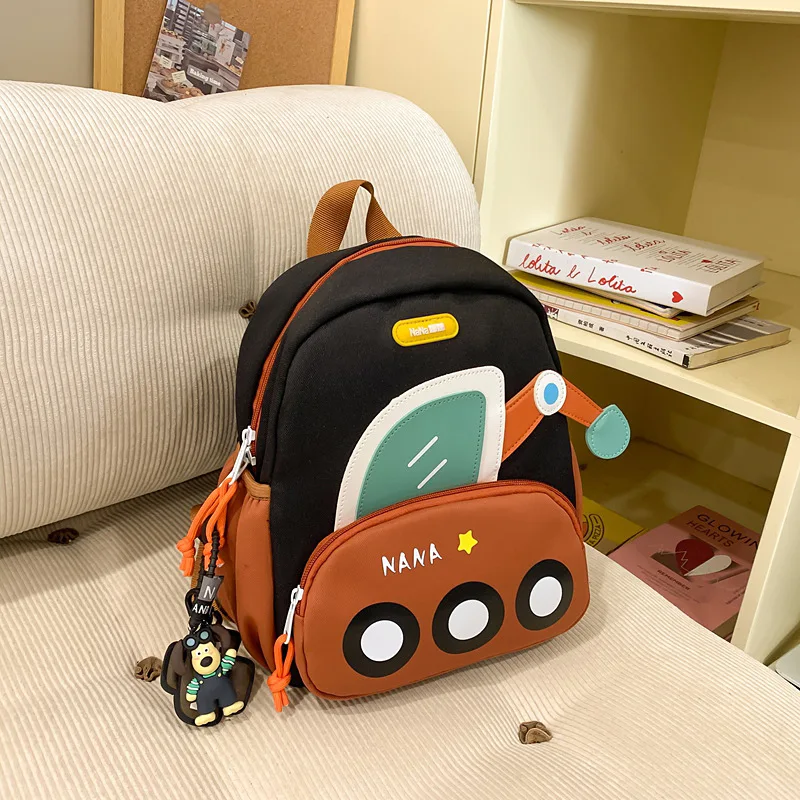 Kindergarten Cartoon Digging Machine Pattern Backpack Boys Girls Trend Kids Backpack Lightweight Adjustable Cute Backpacks