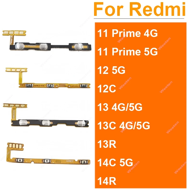 

Power SideKey Switch Button Flex Cable For Xiaomi Redmi Note11 12 12C 13 13R 14C 14R Prime 4G 5G Power Volume Ribbon Cable Parts
