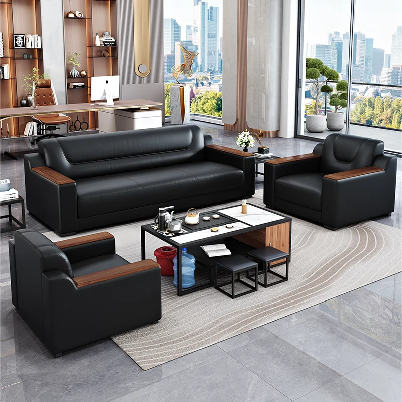 Office sofa coffee table combination A complete set of waiting leader office business reception traditional sofa combination