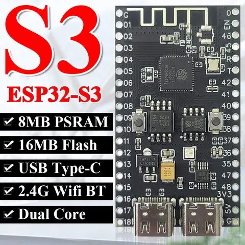 New ESP32-S3 N16R8 Development Board for Arduino 8MB PSRAM 16MB FLASH with WS2812 LED CH340 Type-C ESP32S3 BT 2.4G Wifi Module