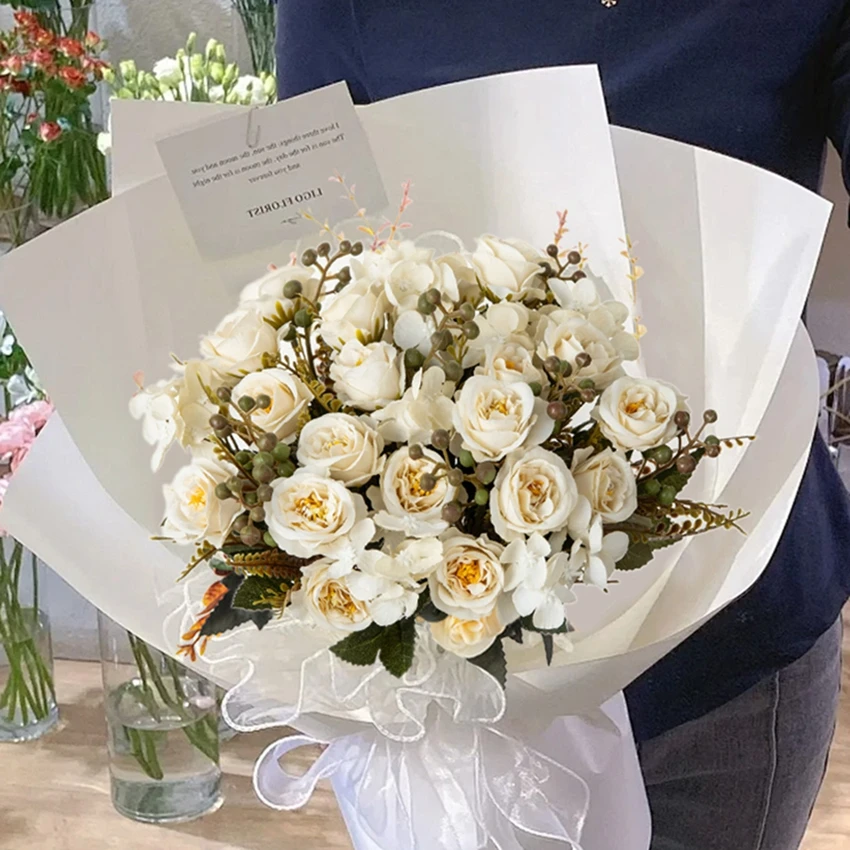 1 pc Artificial Flowers Silk French Rose Wedding Home Room Festival Decor Outdoor Garden Bridal Bouquet ArchDIY Gift Accessories