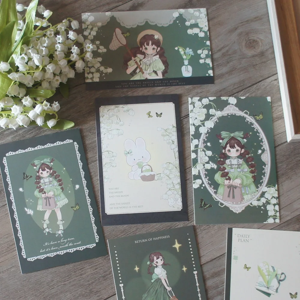 15pcs Green Lily of The Valley Elf Girl Card As Scrapbooking Party Invitation Gift Message Postcard Greeting Card