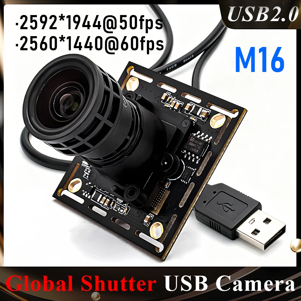 5MP 50FPS Global Shutter USB Camera Module 1/2.5 With M16 Lens High Speed Web Camera for Machine Vision Industrial Automation