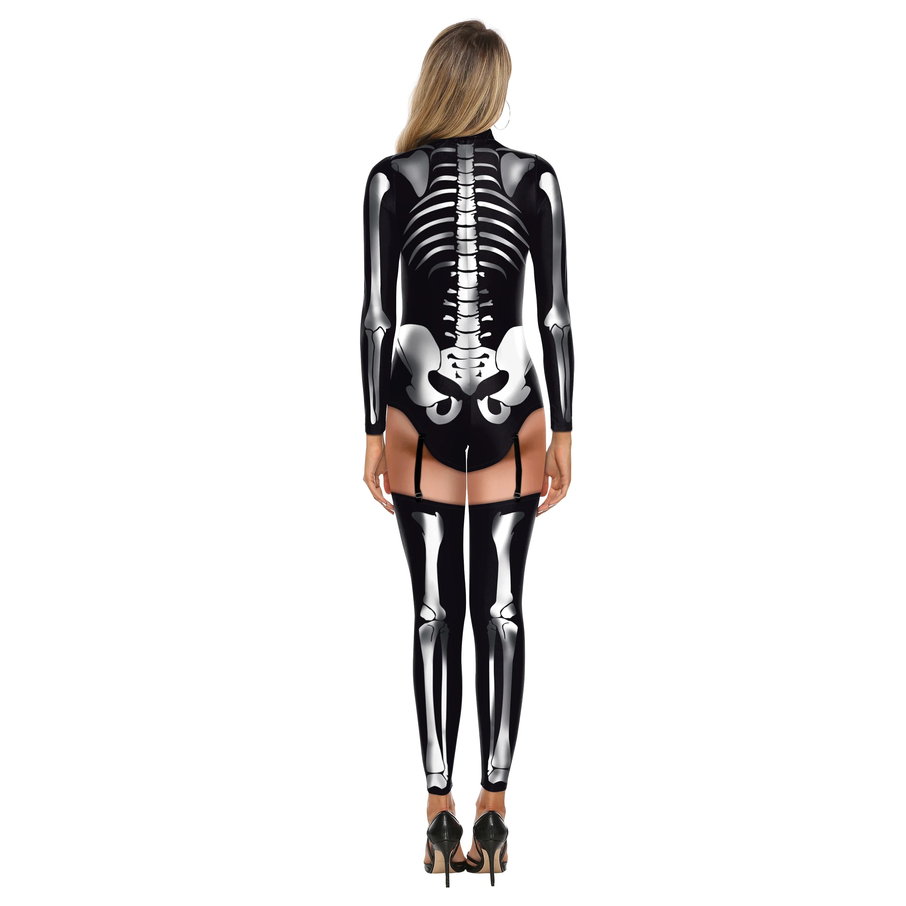 Goldenes Skelett Overall Phantasie Halloween Hexe Cosplay Kostüm Karneval Bodysuit Reiß verschluss Party Catsuit 3D-Druck Zentai Anzug