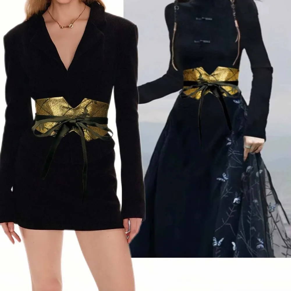 กางเกงตกแต่งปรับจีนกว้างเข็มขัดพิมพ์ผ้า Hanfu Cummerbunds Girdle Orchid สไตล์ชาติพันธุ์เข็มขัดผู้หญิงกิโมโน
