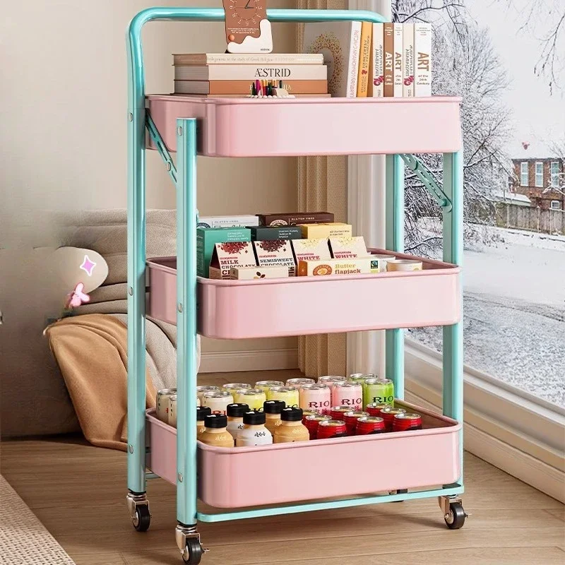 Foldable Multi Tier Rolling Trolley Organizer Cart Kitchen Home Bedroom Books Snacks Portable Storage Cart Wheels Furniture image 4