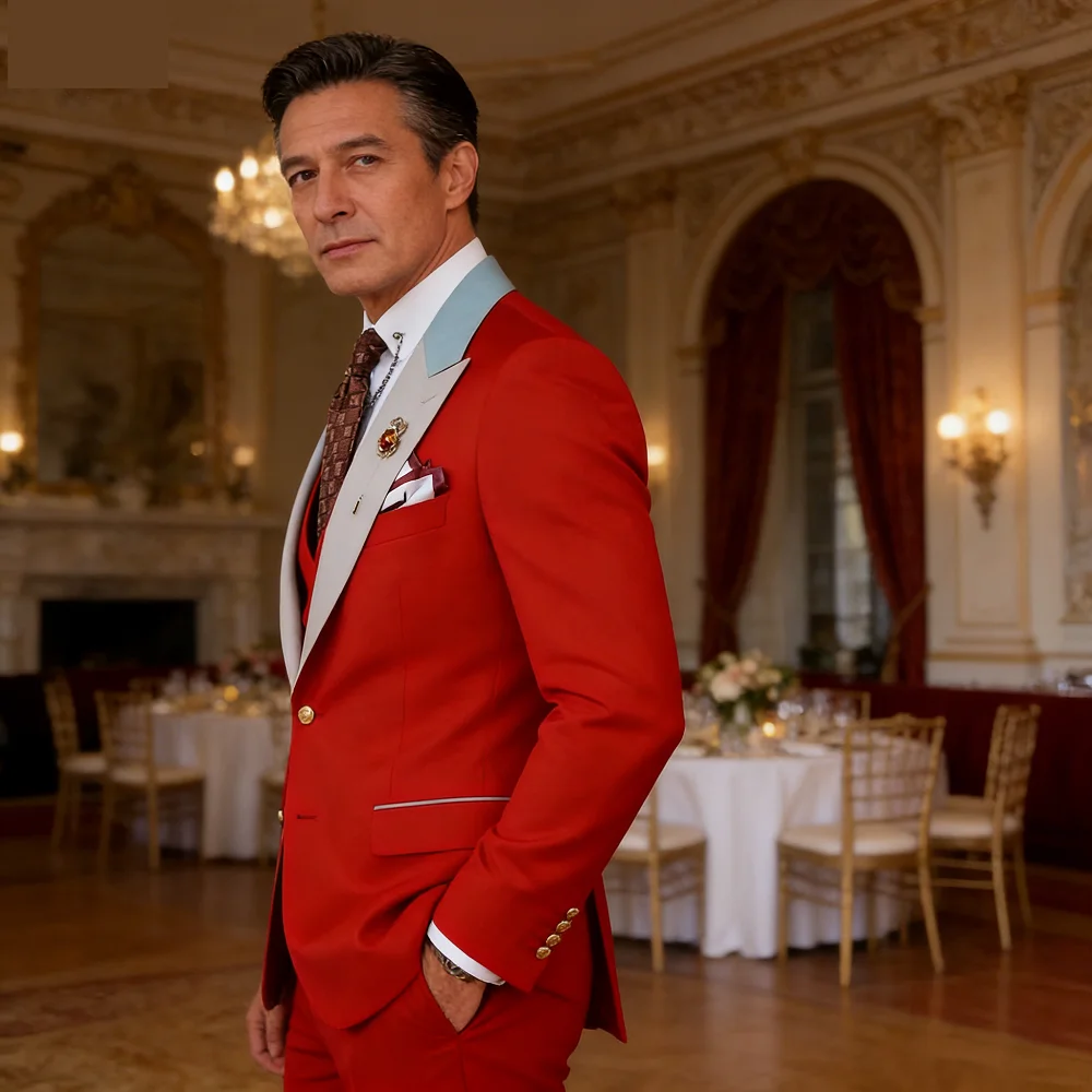 

Мужской костюм-тройка бордового цвета: классический, приталенный, для бизнеса, свадьбы, торжеств, вечеринок и повседневной носки