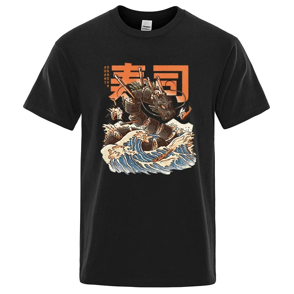 Camiseta con estampado de dragón Sushi para hombre, ropa de marca de alta calidad, camisetas sueltas de algodón, Tops de moda