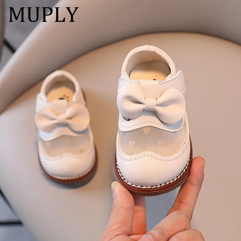 Girls Princess Shoes Sweet Simple Bows Kids Leather Shoes Retro British Style 2026 New Children Flat Shoes Soild Color Non-slip
