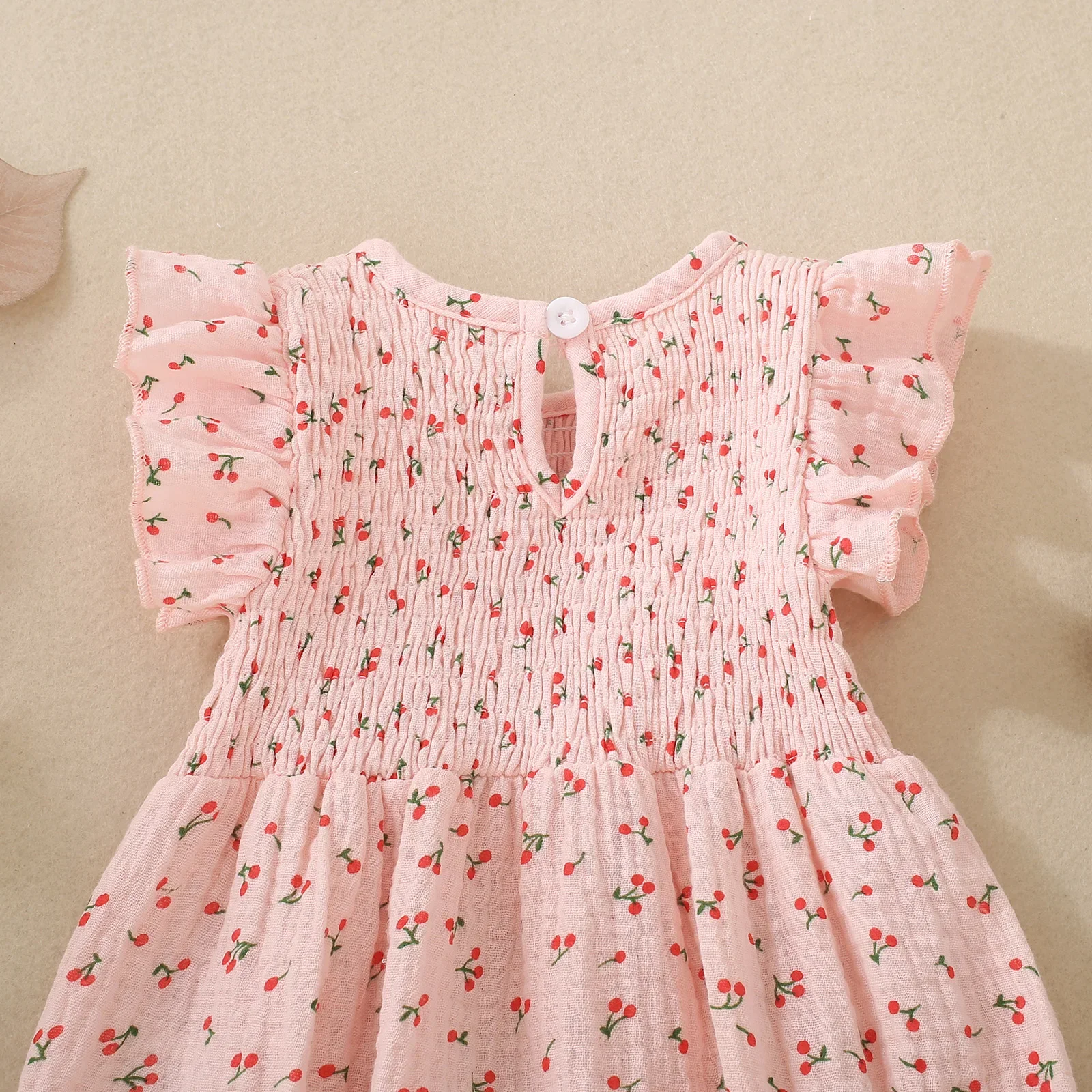 Summer female infant cherry print short-sleeved triangle jersey and headscarf two-piece set sweet and cute