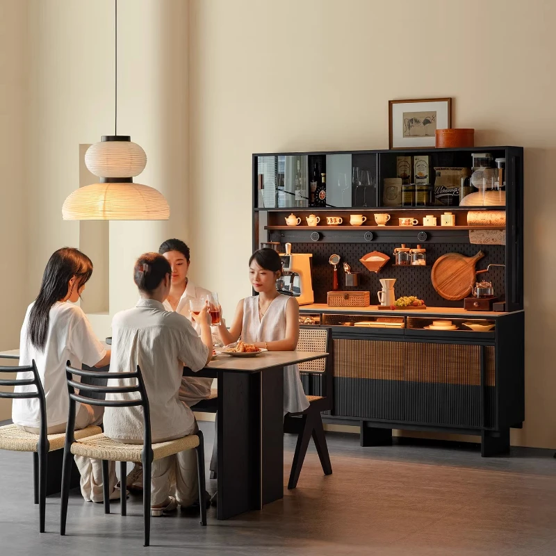 Integrated solid wood teak wine cabinet against the wall Modern simple living room tea cabinet