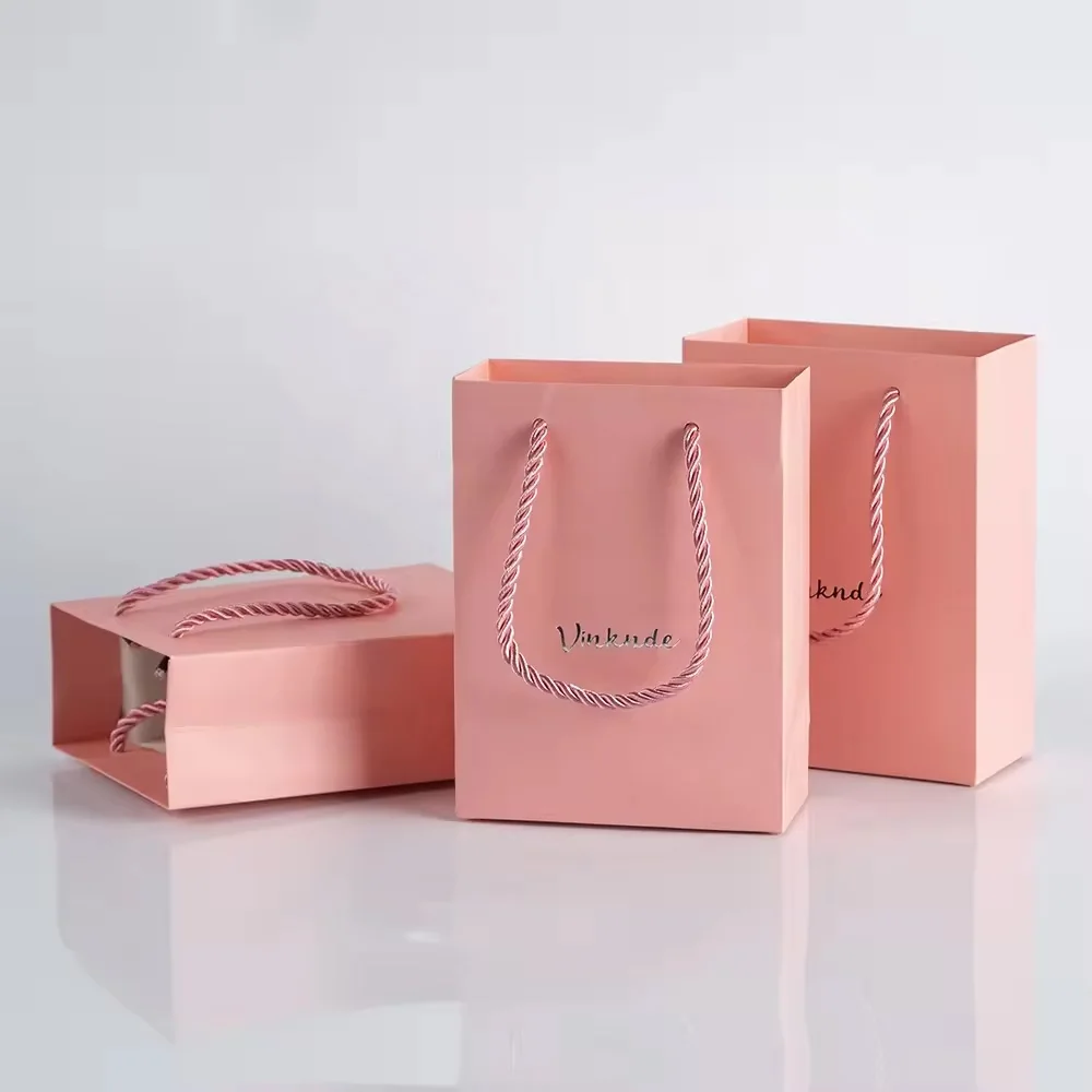 

Luxury Thick Paper Pink Recyclable Sturdy Kraft Bags for Boutique Business Craft Gift Bags Birthday Present Paperboard Bag