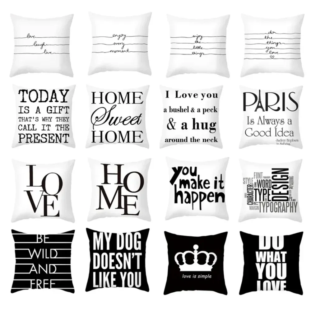 Motto Letter Cushion Cover Black And White Maxim Letters Pillow Case Home Textiles Party Sofa Bed Nordic Decorative Pillow Cover