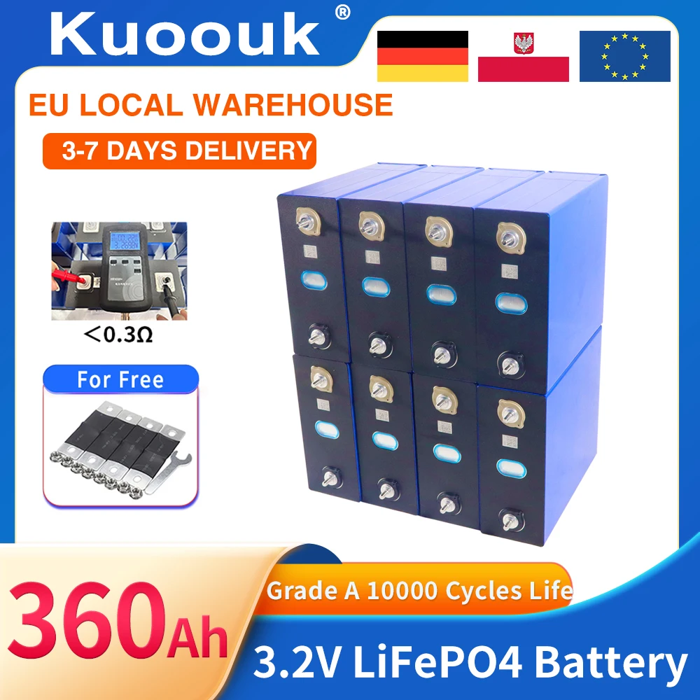 Image of EU-Lagerbestand: Hochleistungs-3,2V 360Ah LiFePO4 Lithium-Eisenphosphat-Batterie für DIY 12V 24V 36V 48V, A-Klasse wiederaufladbare Zellen, RV Solar, steuerfrei