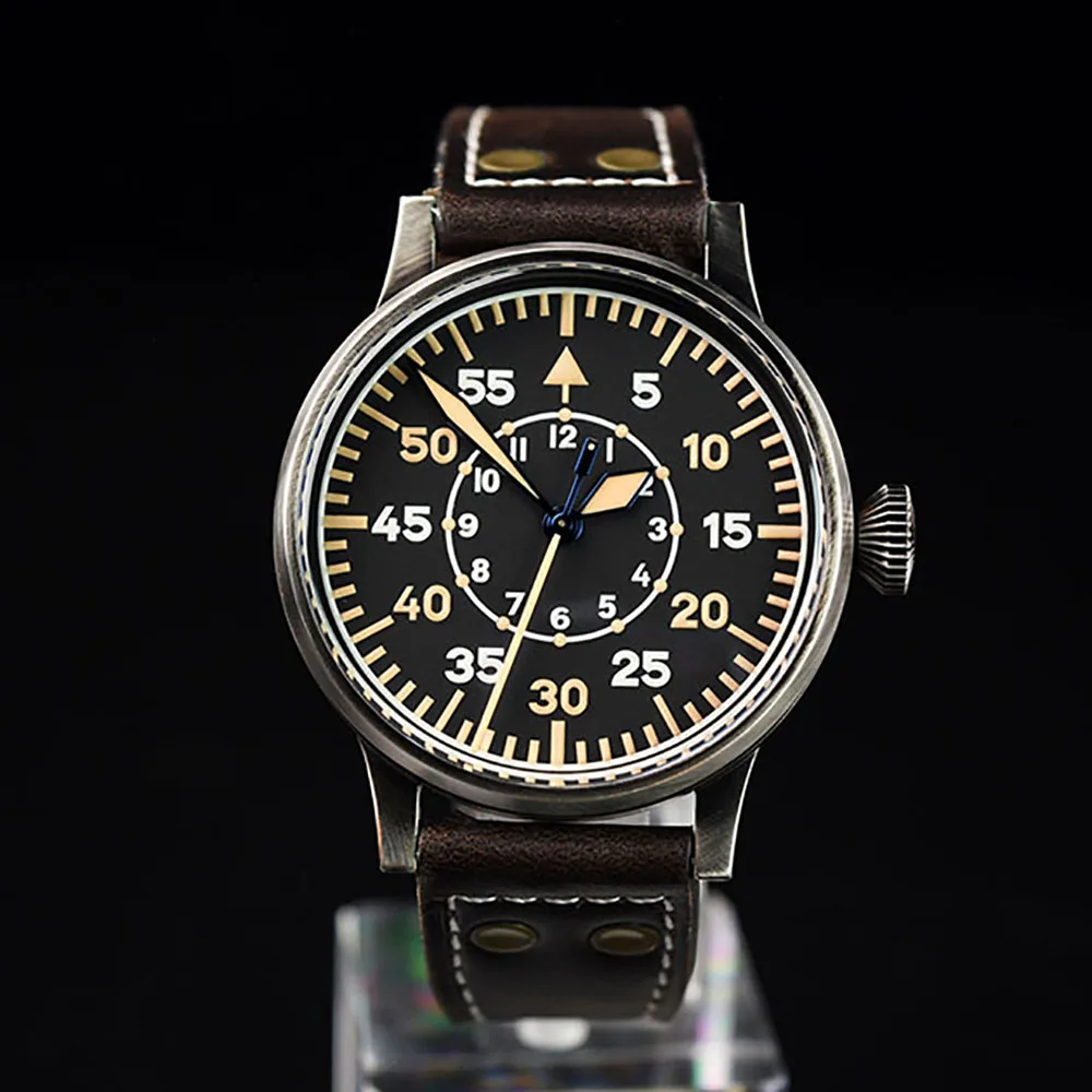 Hruodland 42mm Retro Automatische Männer Pilot Uhren Saphirglas PT5000 SW200 10ATM Mechanische Zwei Farbe Lumminous Armbanduhr Männer 4