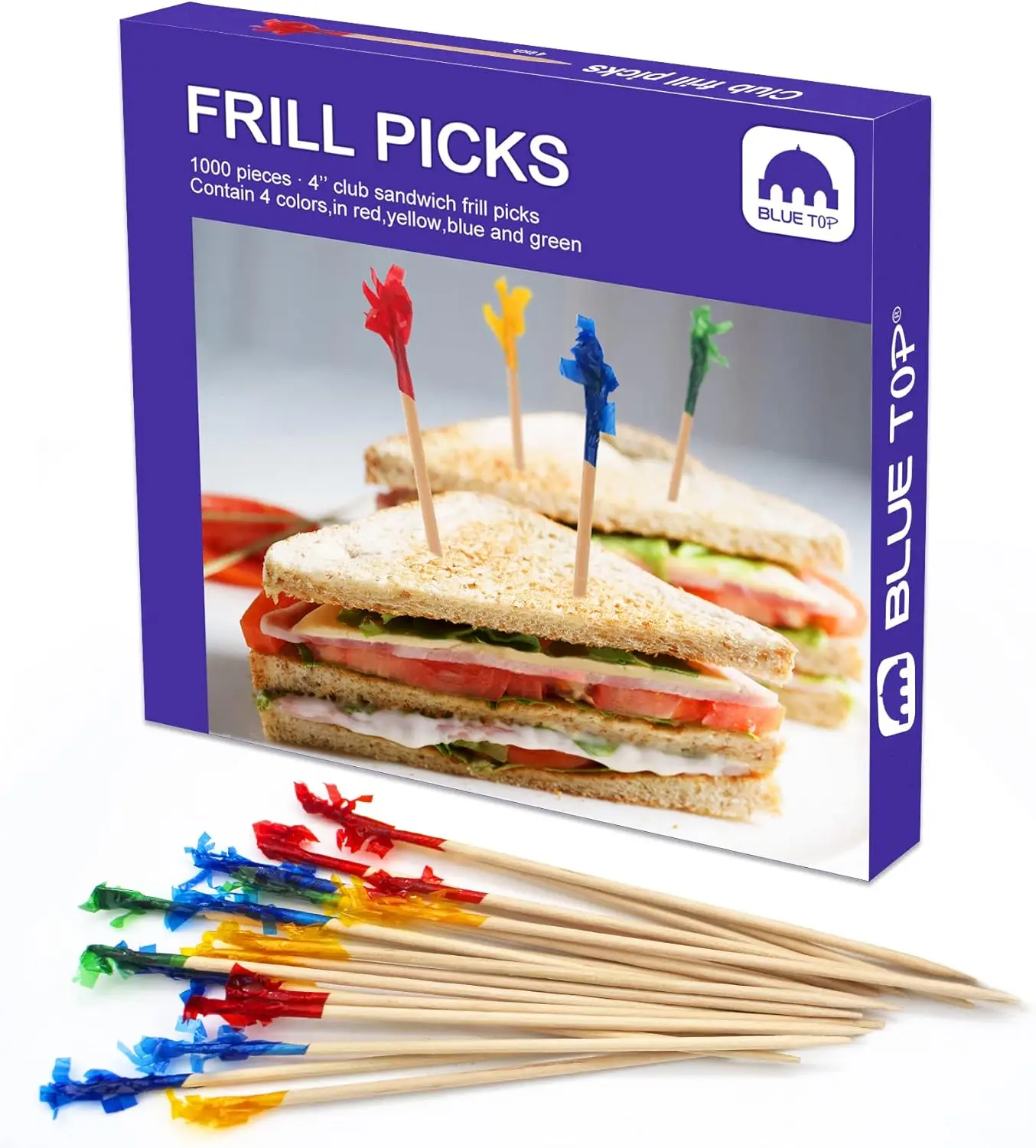 

TOP Wood Frill Picks Frill Toothpicks 4 Inch Pack 1000,Decorative wood toothpicks,Cocktail Party Toothpicks for Fruit,Appetizers