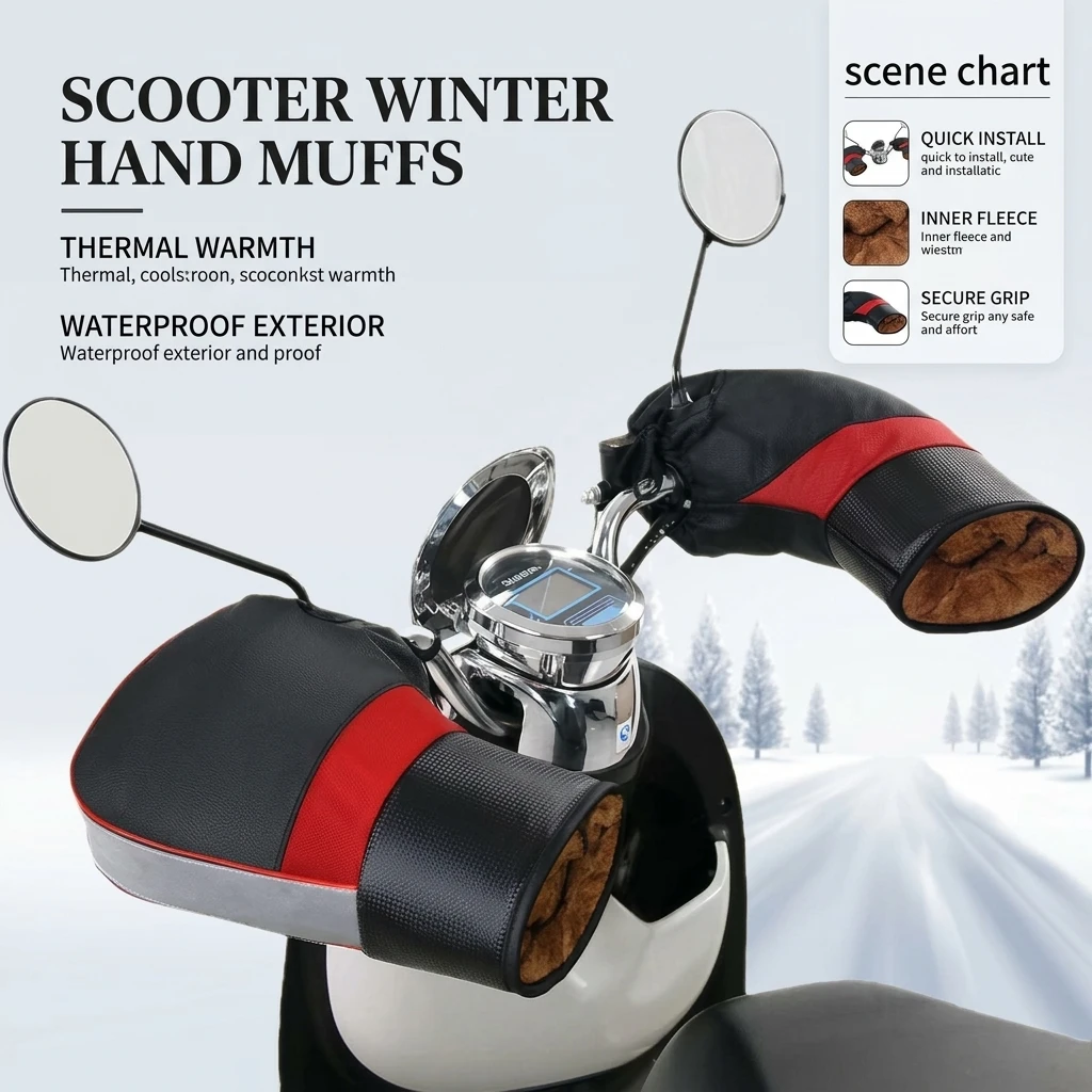 Winter Electric Bike Handlebar Cover with Velvet Thickened Battery Pack Windproof Waterproof Cold-Weather Motorcycle Gloves Set