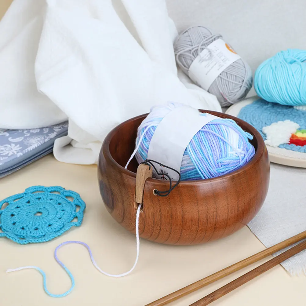 

Утолщенная деревянная чаша для пряжи: органайзер для вязания крючком, контейнер для шерсти с защитой от спутывания, для рукоделия и домашнего использования