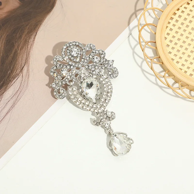 Waterdrop Brooches Luxurious Fashion Domineering CEO Short Drama Female Lead Trendy Alloy Jewelry Accessory Pin Crystal Corsage