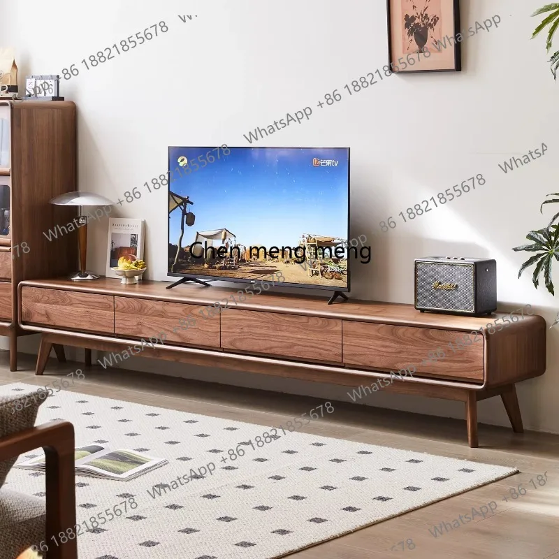 

Solid wood TV cabinet modern simple style black walnut solid wood coffee table combination living room furniture
