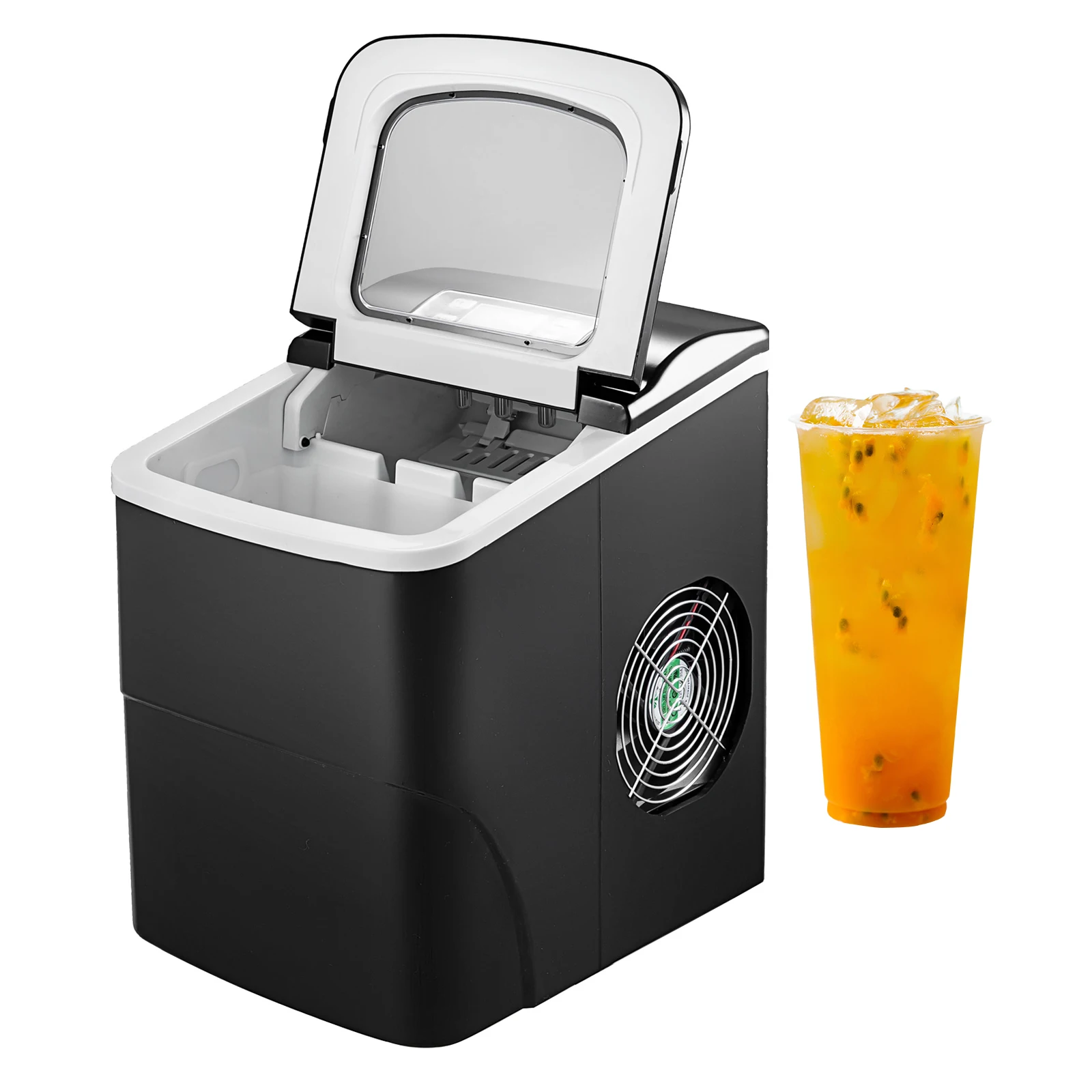 Black Portable Ice Maker With LCD Screen Countertop Tube Ice Machine With Ice Scoop Two Cube Sizes Selectable