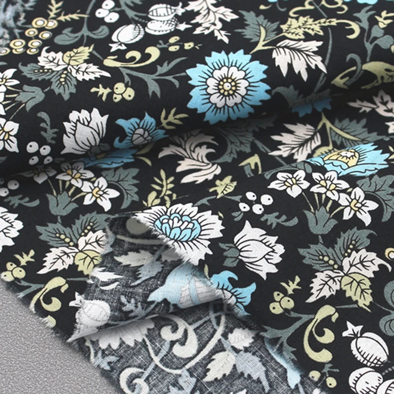 Liberty Fabric Cotton Poplin Printed Black Green Red Cloth for Sewing Summer Thin Clothes by Half Meter