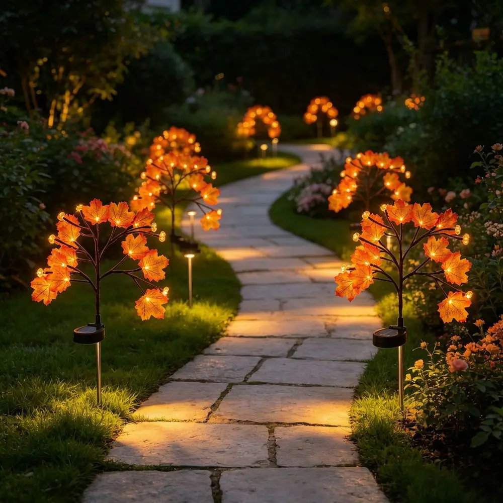 LED Solar Pumpkin Garden Stake Light Maple Leaf Decor Waterproof Outdoor Yard Landscape Path Lamp For Autumn Festival
