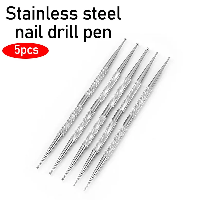 5pcs Dual End Stainless Steel Rhinestone Applicator Pencil Nail Dot Rod Sculpting Pen Rhinestone Picker Wax Pen DB03