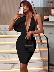 Women's Fashion Spring Summer Sexy Elegant Orange Mini Suspender Backless Bodycon Bandage Dress Party Cocktail Evening Dress