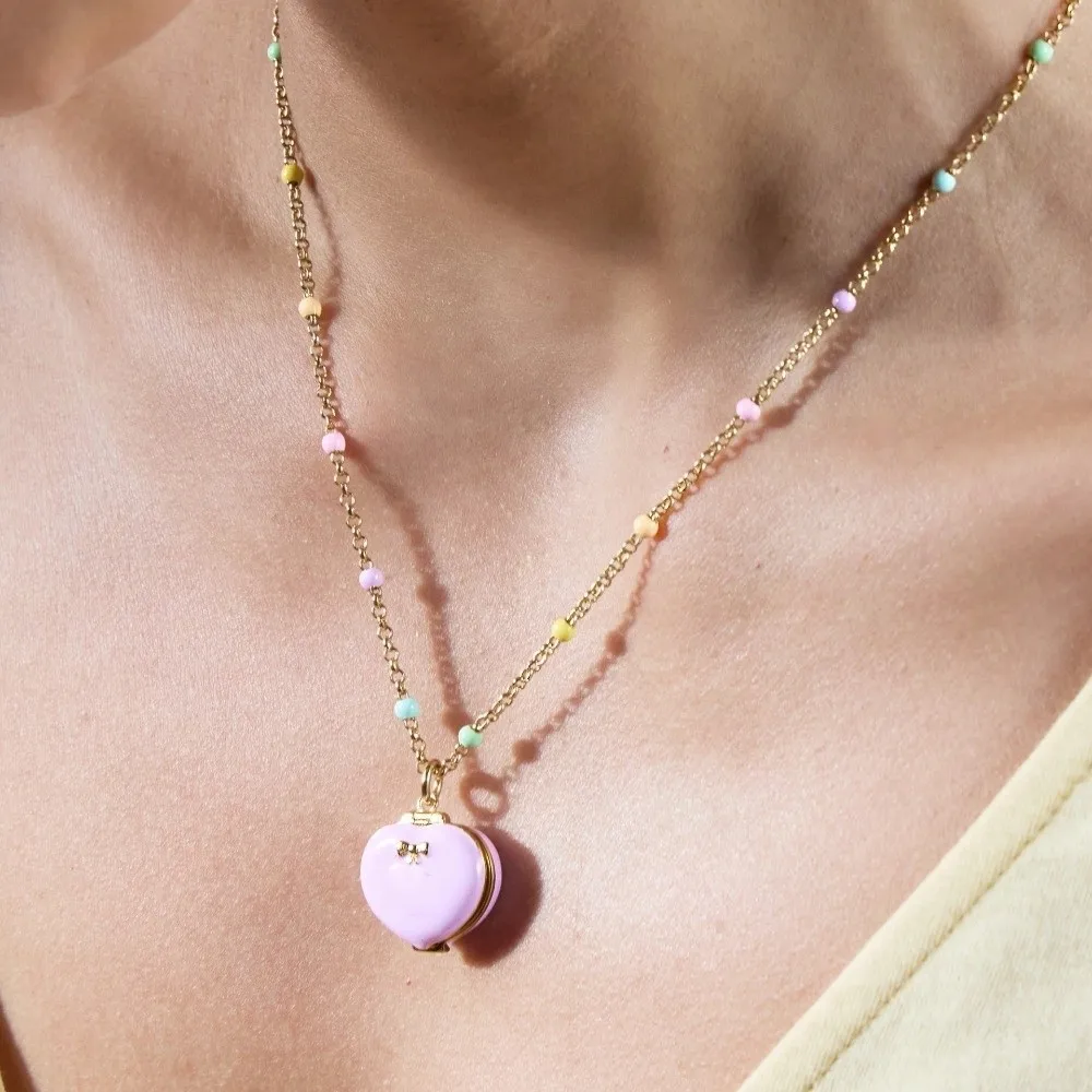 Fashion Alloy Opening Closing Phase Box Necklace Pink Gold Color Cute Pendant Choker Unique Whimsical Pentagram Heart Ring Women