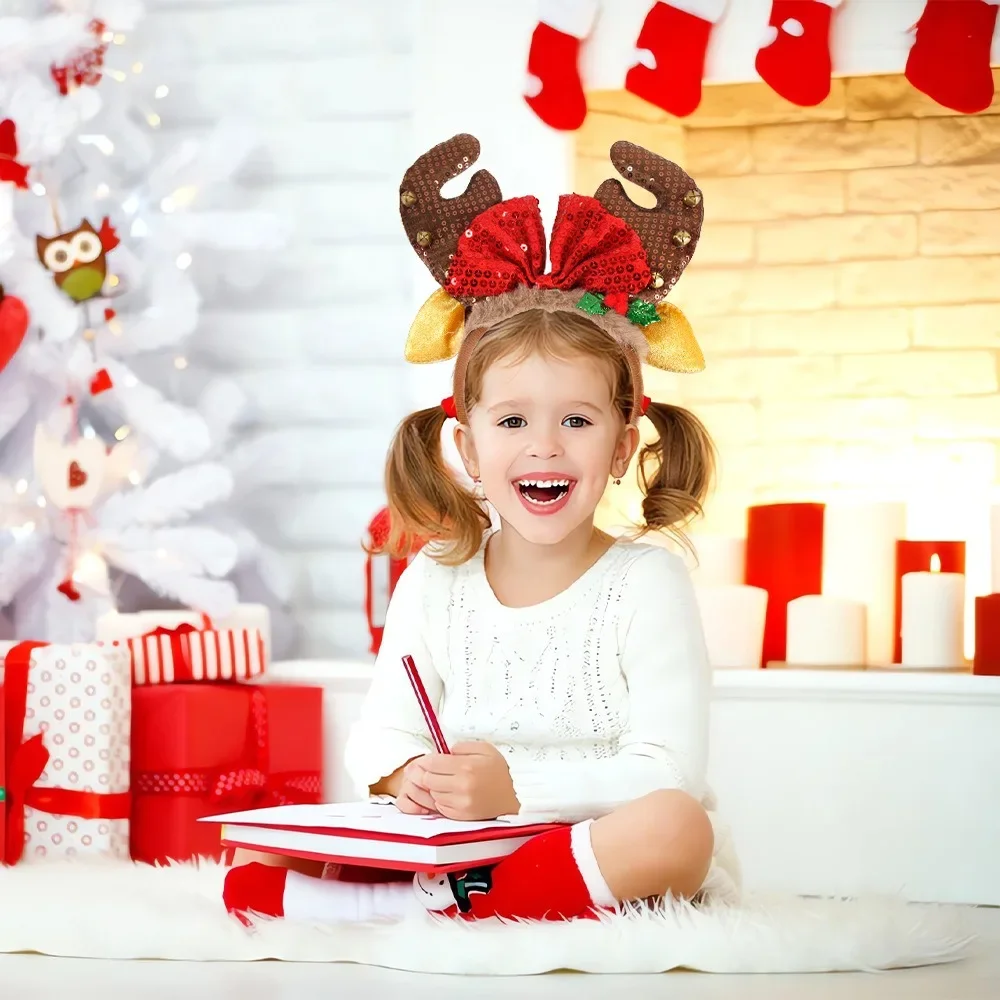 Christmas Hat Headband Xmas Elk Antler Bow Christmas Tree Headband Merry Christmas Hat Photo Props Happy New Year 2025