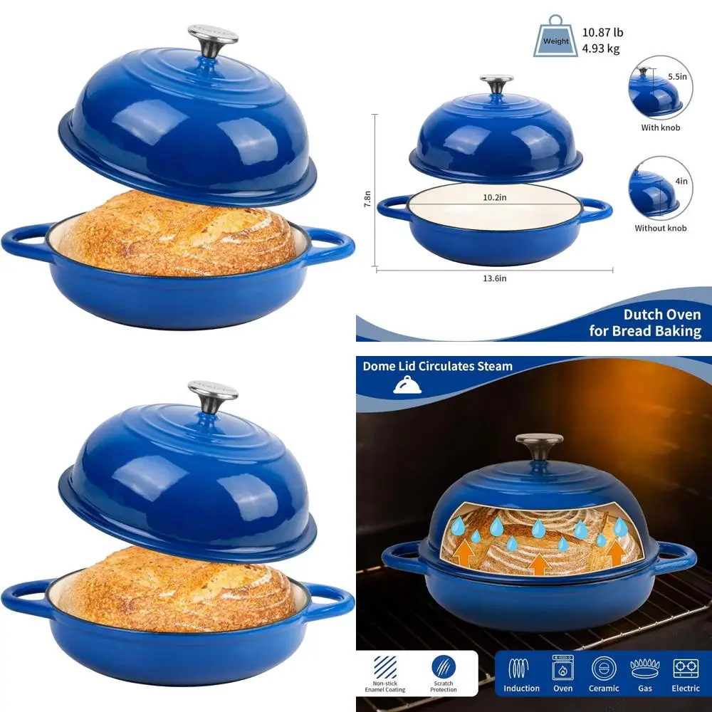 

Чугунная форма для выпечки хлеба с синей эмалированной отделкой, объемом 5,4 кварты, до 500 градусов Цельсия ° Подходит для голландской печи или выпечки хлеба на закваске