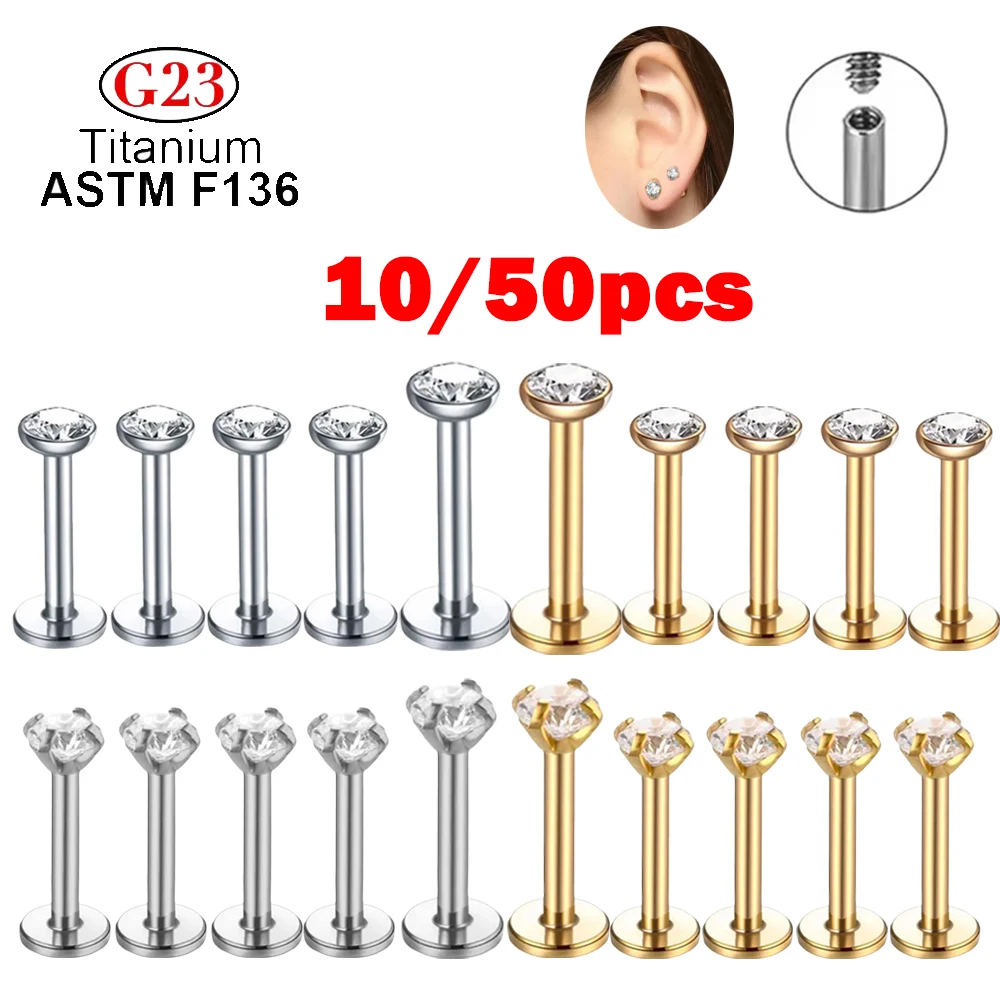 10/50PCS G23 titanium internal thread cartilage piercing 16G lip stud nose stud Ear stud tongue stud ear lobe jewelry piercing