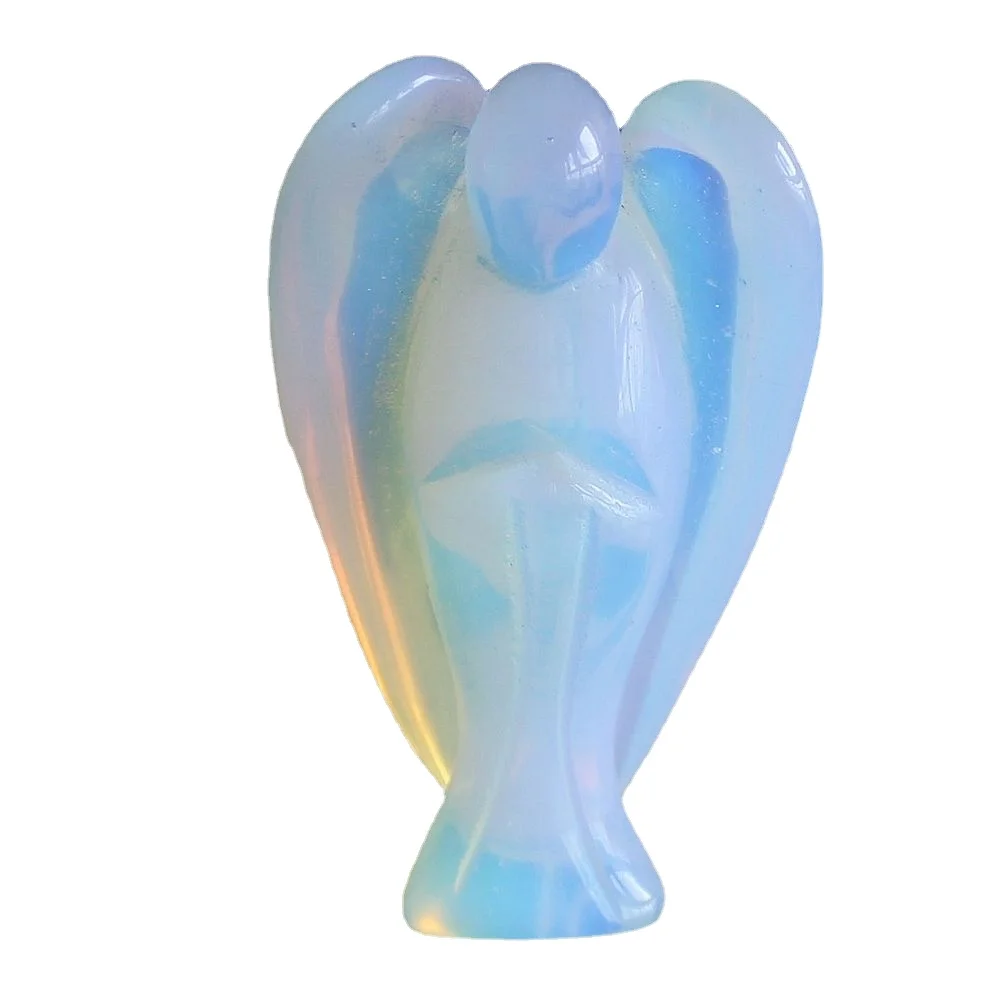 Hand Carved gemstone White opalite Angel Figurine Carving office home decor 3''