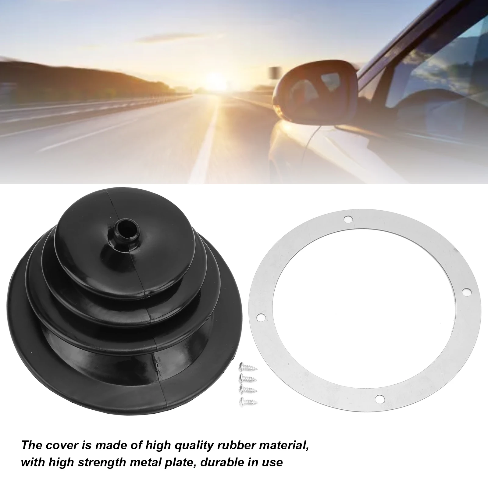 Gear Shift Handbrake Lever Boot Plate Kit Dustproof Black Rubber Round 5.250in/13.3cm Universal Shifter Gaiter Shift Dust Cover