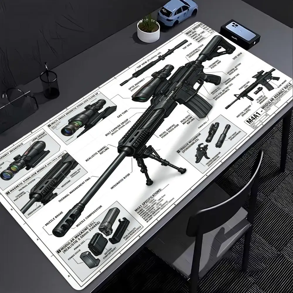 XXL Large Gaming Mouse Pad Tactical M4A1 AR15 Rifle Blueprint Desk Mat Schematic Non-Slip Rubber Computer Keyboard Mouse Mats