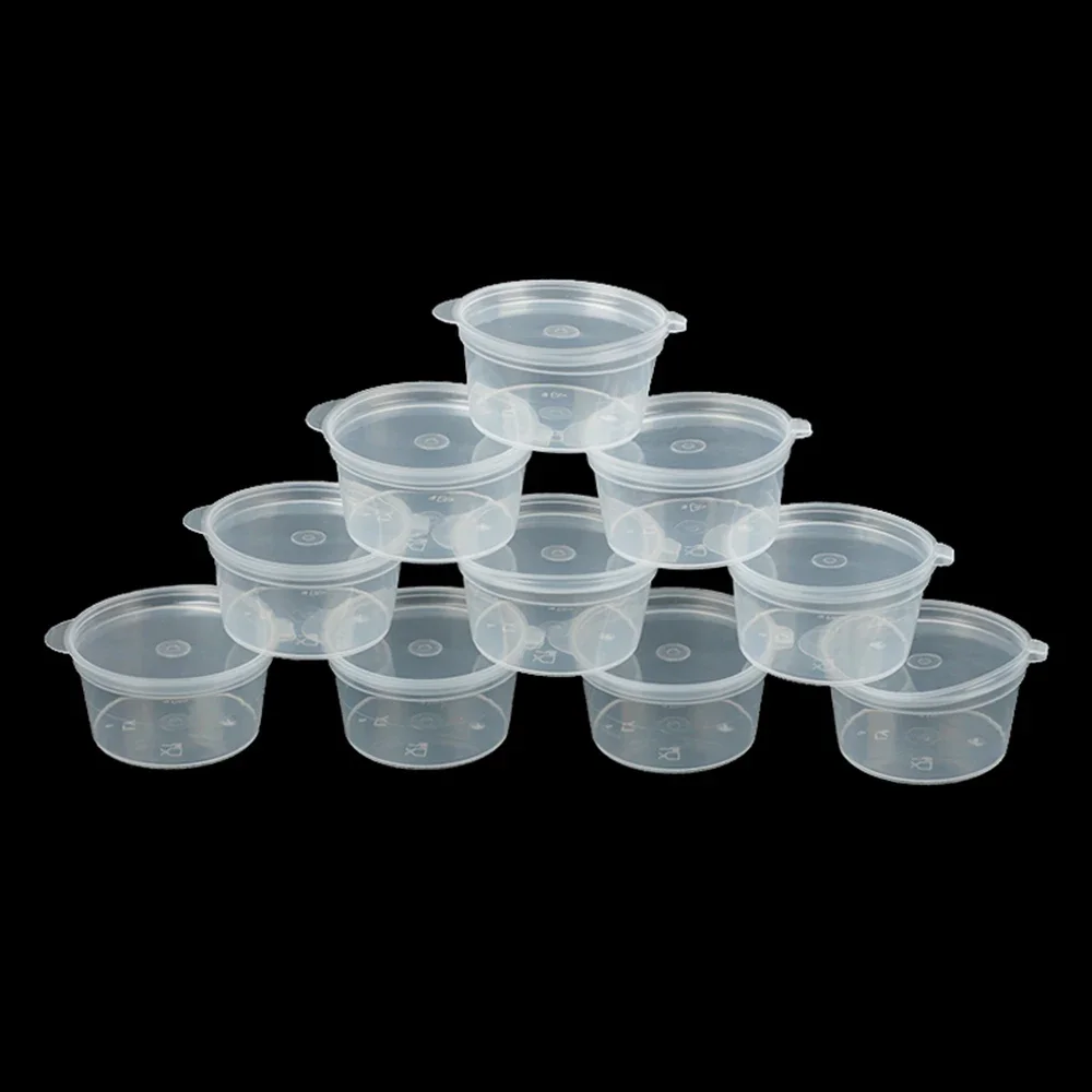 50 Pcs/set Small Round Transparent Disposable Sauce Cup Kitchen Organizer Container 2 Size Capacity Storage Box With Lids