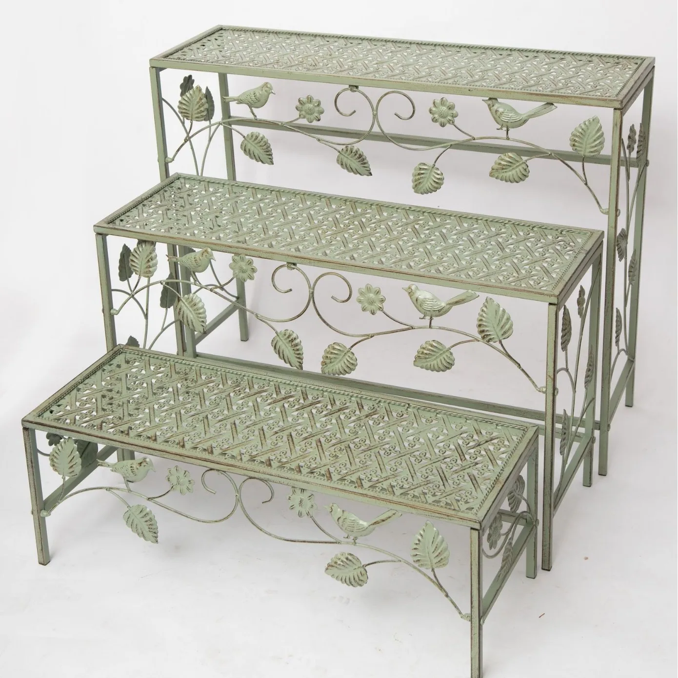 American vintage wrought iron bird multi-layer flower trellis outdoor garden balcony courtyard three-layer flower pot rack potte